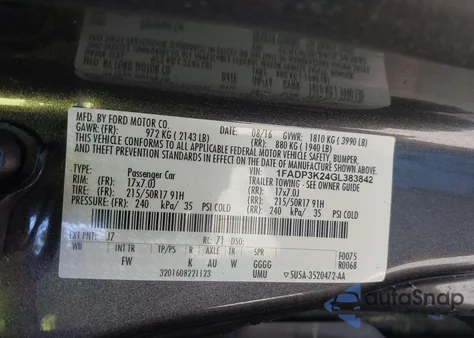 2016 Ford Focus Se из США, поврежденный, VIN 1FADP3K24GL383842